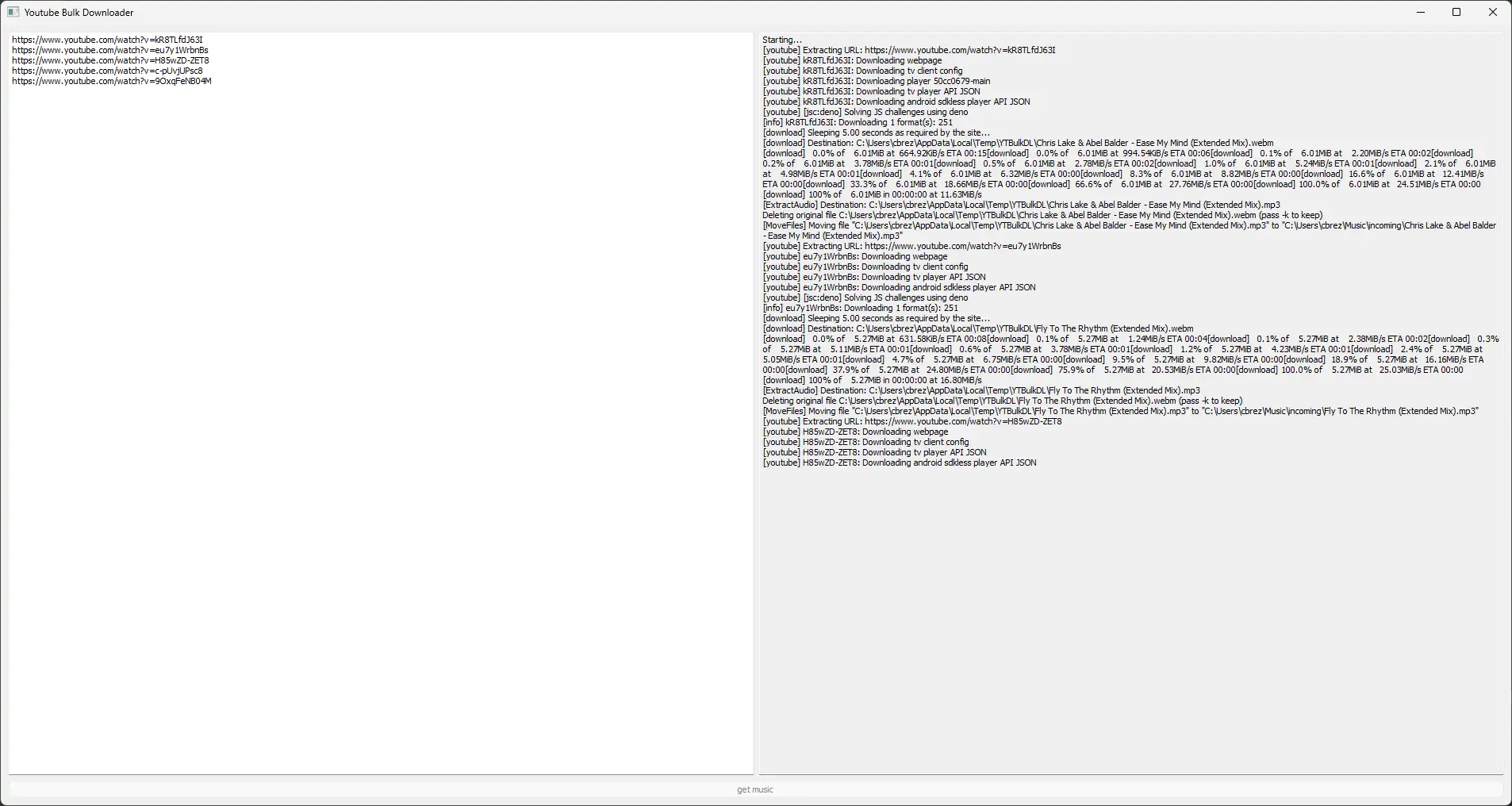 screenshot of application